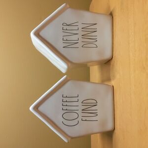 2 Rae Dunn house banks "Coffee fund" & "Never Dunn"